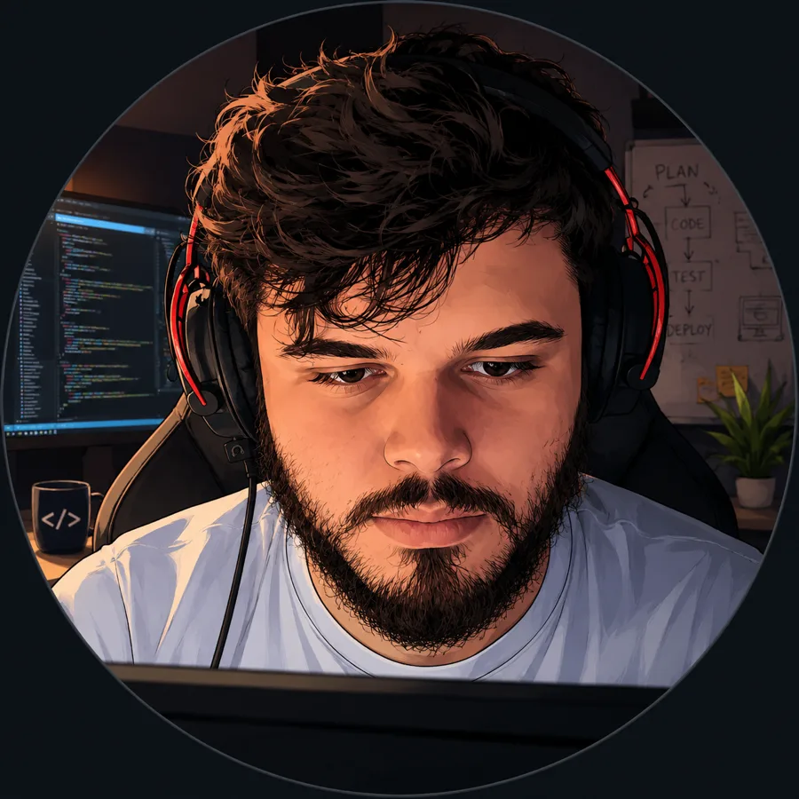 Ilustração de Rodrigo Lima em frente ao computador